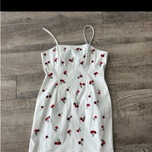 Anthropologie White Dress with Red Floral Embroidery